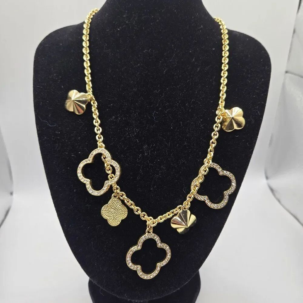 Lola & Grace Necklace Gold Tone Clover Flower Swarovski Crystals 16"